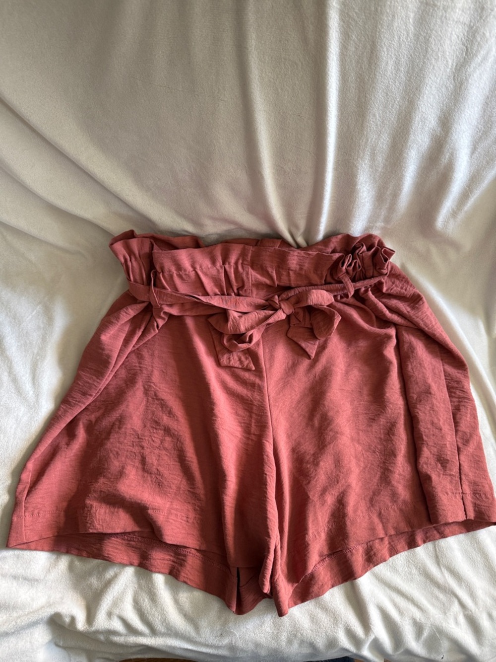 High-Waist Paperbag Shorts in Rust Pink with Self-Tie